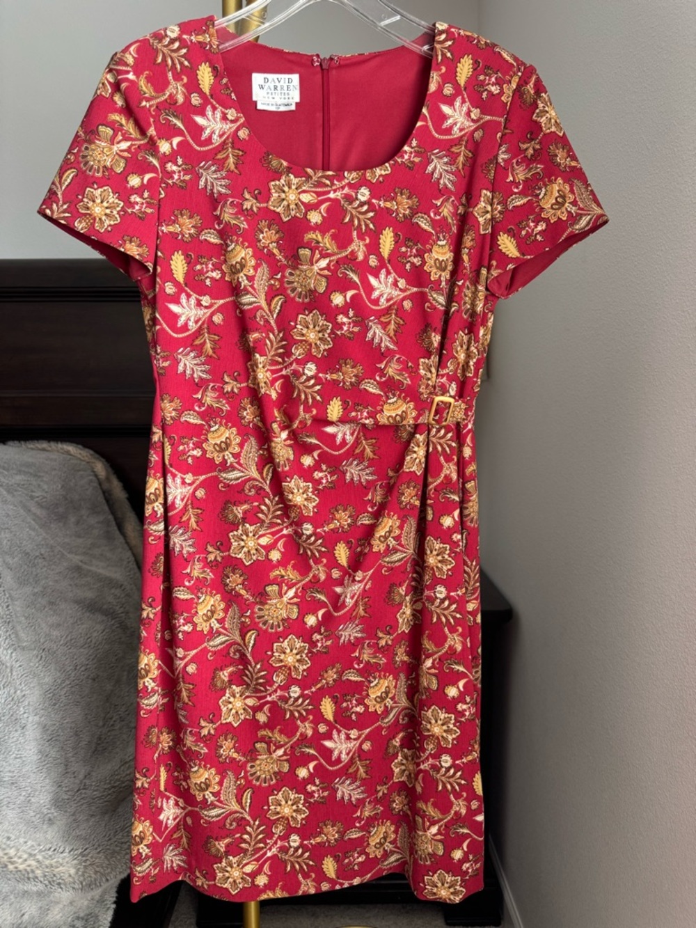 Vintage David Warren Petites Red Floral Short Sleeve Dress - 10P